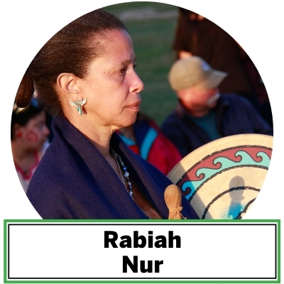 Rabiah Nur is an Indigenous healer, activist, storyteller, speaker, ceremonialist and daughter of the Great Mother. Nur’s work in the world is to heal and empower through connection to nature, to spirit, and to their innate wisdom. She works to facilitate a rebirth of a new and healthy society where women are valued, empowered, whole and are held as the sacred beings that they are. Currently, Nur consults with and teaches at conferences, gatherings, schools, religious organizations, and retreat centers to offer Earth-based spiritual teachings, grounding energetic work, collective healing for teams and work groups, and education about appropriate use of Indigenous practices and traditions. She has co-designed an initiative in partnership with the Patuxent Riverkeeper called Honoring Our Sacred Waters, which exists to increase awareness of the spiritual connection between people and water through honoring, ceremony, and education.