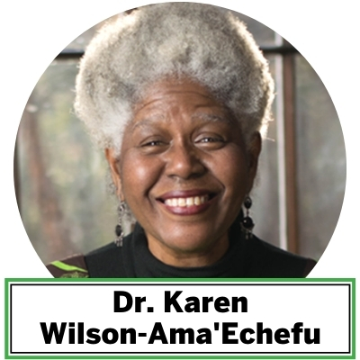 Dr. Karen Wilson-Ama’Echefu is a Harlem native who engages in public speaking. Hmmm. Public speaking? More like public humming, singing, skipping, dancing, tripping, questioning, challenging, inspiring, inciting, chuckling, telling, quelling, woofing, hoofing, winkling, twinkling, traveling, messin' 'round, tweeting, elucidating, howling, equivocating, trilling, thrilling, pontificating, poetry-making, risk-taking, reporting, cavorting, and telling the truth as she understands it to be. Karen also sings music across the historical spectrum of the African Diaspora in the United States including spirituals, calls, jazz, blues, and rhythm and blues. She curated, wrote and premiered, “A Tribute to Blueswomen: Beauty and the Blues” with her group, Blue Wave – New York. In collaboration with her musical director Stephen Vaughan, she developed a new genre called Story Cabaret for Blue Wave West, presenting original, traditional and contemporary stories all wrapped up in jazz, blues and singable tunes. Dr. Wilson-Ama’ Echefu has traveled and performed with Pete Seeger and her performance of Paul Laurence Dunbar's "The Party" was broadcast on PBS as part of their "Favorite Poem Project." She was a featured presenter at the 2010 Blues and Spirit Symposium alongside legendary Hip Hop Artist Chuck D, and other notable music and history giants, and has spoken and presented on the intellectual and cultural life in the African American Slave Quarter Community on college campuses across the United States. Dr. Wilson-Ama’ Echefu's research interests include African cultural and religious history, eighteenth and nineteenth-century enslavement in the United States, leadership and strategy in slave quarter communities, and the philosophies and theologies of Africans and their descendants in the Western Hemisphere as identified through their song, story and dance.